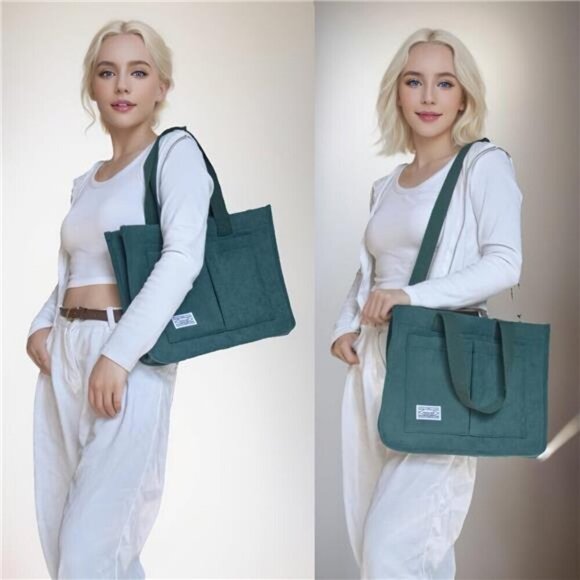 Tote Bag with Pockets, Green - Picture 3 of 4